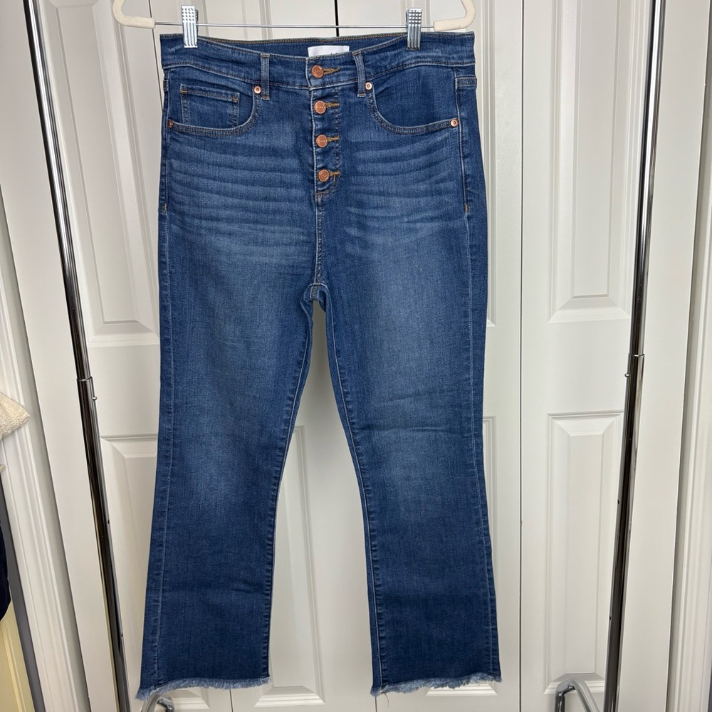 LOFT Button Front Flare Crop Jeans